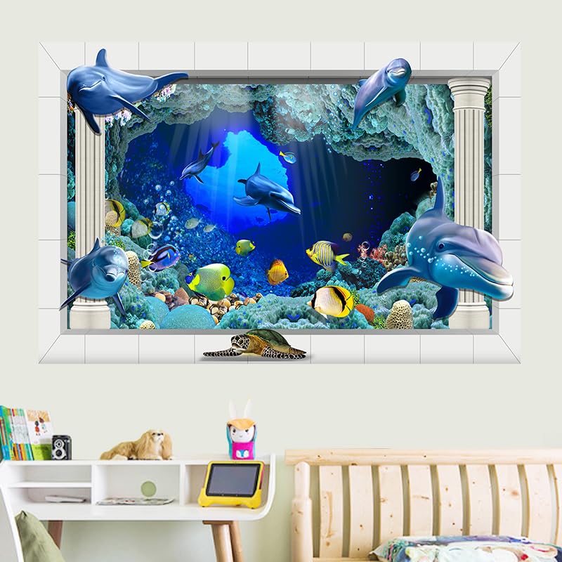 新品40枚セット 3D ウォールステッカー 壁紙9 Amazon.co.jp: Mestiker 3D立体偽窓 海の生き物 ウォールステッカー 海